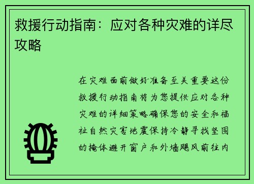 救援行动指南：应对各种灾难的详尽攻略
